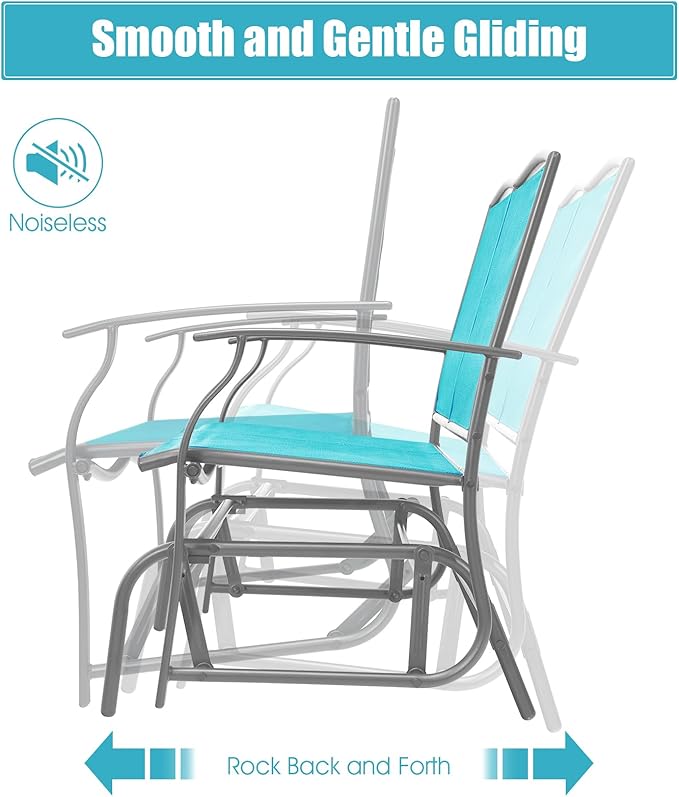 Giantex Outdoor Glider Bench, Patio Glider Bench for Outside, Steel Frame, 400 Lbs Capacity, Ergonomic Swing Rocking Chair Loveseat, 2-Person Porch Swing Rocker for Backyard, Lawn, Balcony, Turquoise