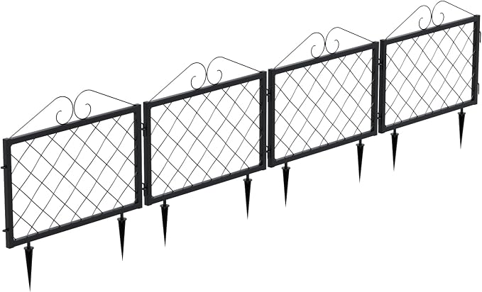 Zhongma Decorative Metal Garden Fence, Pack of 4pcs, Total 26" H x 97.5" L
