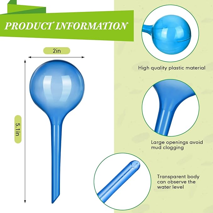 Pinkunn 36 Pcs Plant Watering Globes Plastic Self Watering Bulbs Automatic Plant Watering Devices Self Watering Planter Insert Small Plant Waterer for Garden Indoor and Outdoor Plants Flowers (Blue)