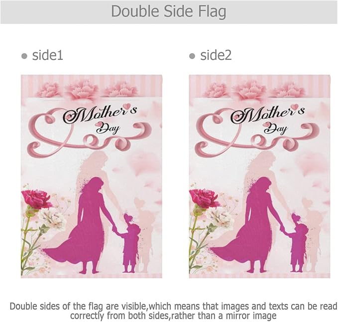Wamika Mother's Day Garden Flag Pink Flowers Carnations Double Sided Flags 28" x 40" Happy Mothers Day Love Hearts Large House Flag House Banner Yard Outdoor Porch Decorations