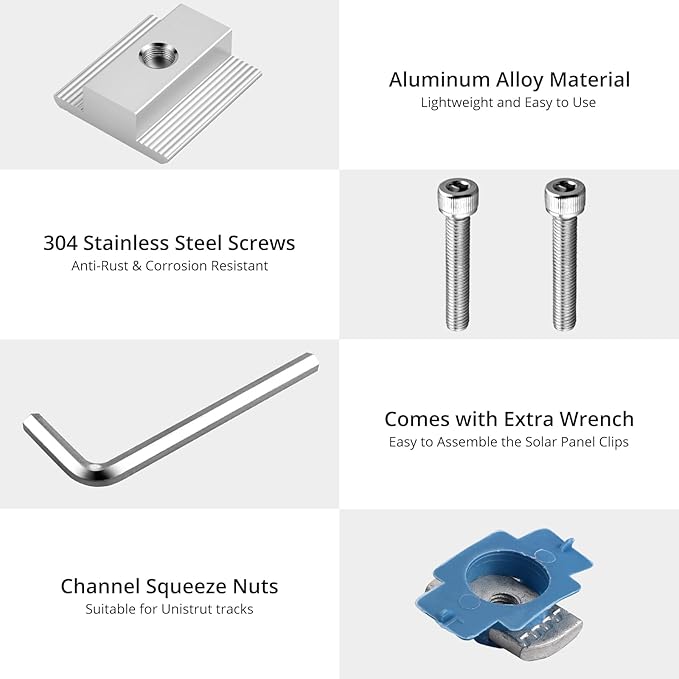 Anbte 10pcs Solar Panels Mid Clamps for Standard Unistrut, Aluminium Solar Panel Brackets 30mm/35mm, Mounting Kit for Metal Roof, Tin Roof, Flat Roof, Sheet Roof, Silver