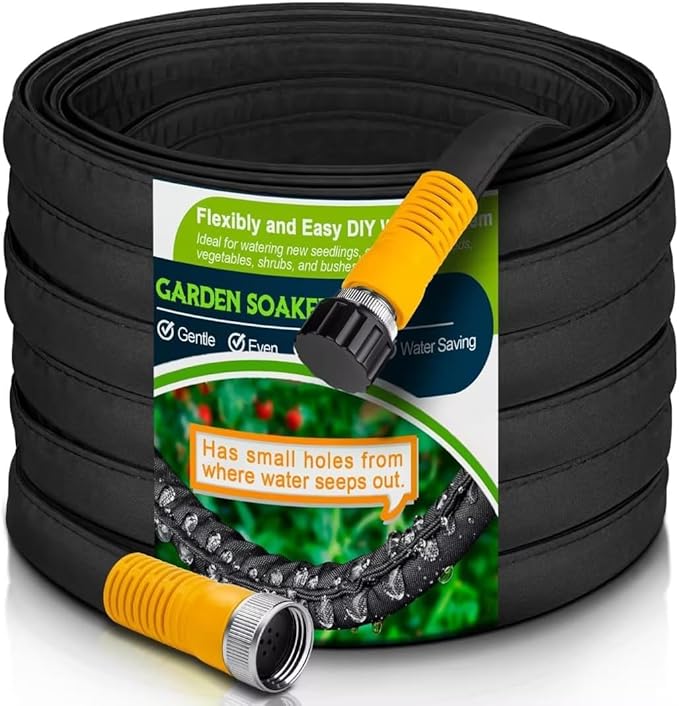 LAVEVE Heavy Duty Flat Garden Soaker Hose 15FT, Flexible Water Hose Irrigation Tubing, Leakproof Drip Hose Watering for Garden, Lawn, Flower Bed, Vegetable