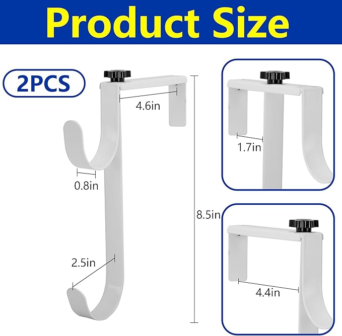 2 Pcs Double Pool Fence Hooks for Pool Equipment, Adjustable Pool Pole Hanger Holder, Rustproof Swimming Pools Skimmer Pole Hooks for Hanging Tool, Hose, Leaf Rakes, Nets Pool-Accessories (White)