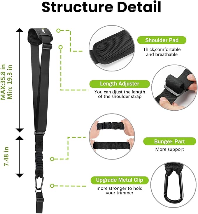 Trimmer Strap for Weed Eater Shoulder Strap Harness[Upgraded Elastic Part], Compatible with EGO/Greenworks String Trimmer, Leaf Blower, & Shrub Trimmers