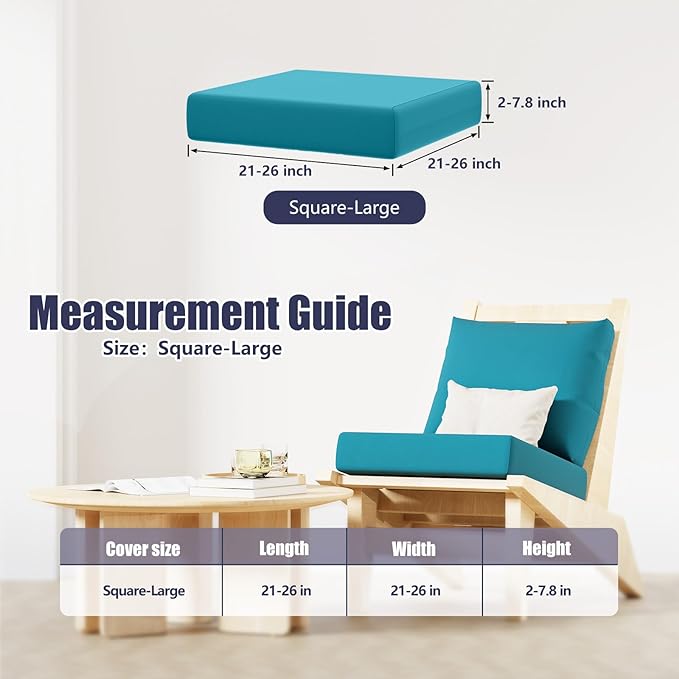 4Pcs Patio Stretch Cushion Covers, Outdoor Couch & Sofa Replacement Slipcovers for Patio Furniture Cushion Covers, Washable Reusable Furniture Protector, Square Large, Petrol Blue