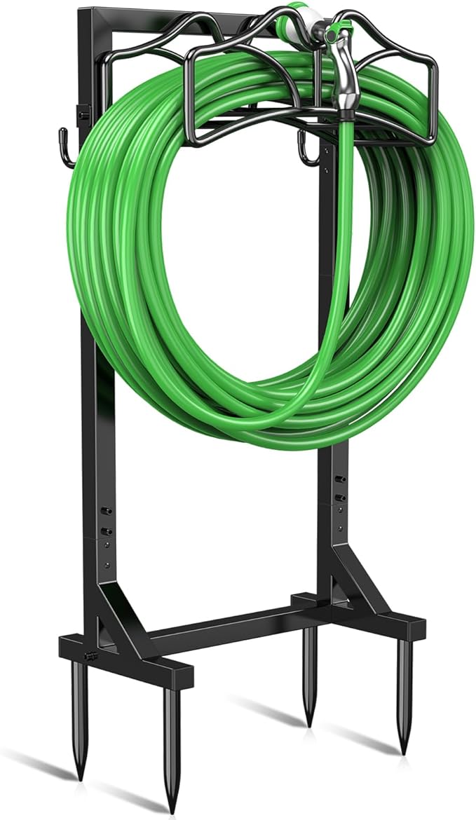 Keten Garden Hose Holder, Detachable Metal Water Hose Holder Stand, Heavy Duty Freestanding Garden Hose Reel Rack and Hose Storage Organizer for Outside Yard