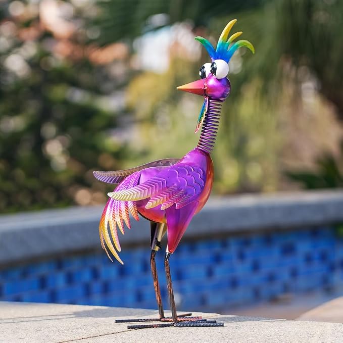 Metal Wacky Rooster Garden Statue, 19'' Rooster Decor Yard Statue Decorations Outdoor, Chicken Yard Art for Outside, Patio, Backyard, Lawn(Purple)