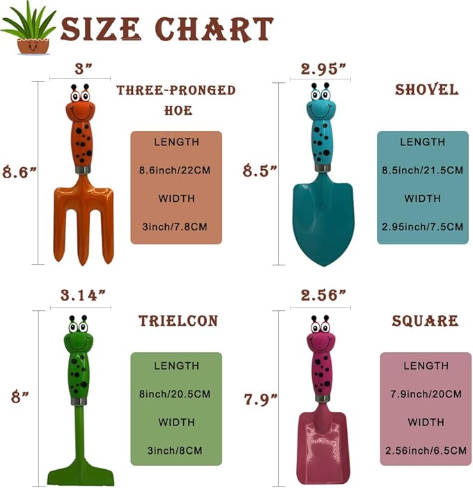 Kids Gardening Tools Set Metal for Kids Hand Shovel Mini Garden Tools for Kids, Safe Toy Gardening Tools for Soil Planting Digging Transplanting 4 Pieces