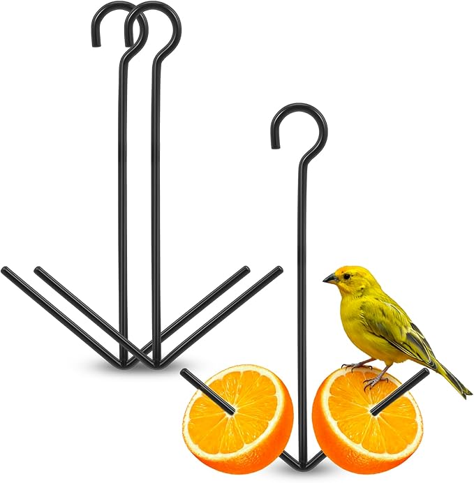 Zonon 2 Pcs Oriole Bird Feeder Hanging Orange Fruit Bird Feeder with Hook Black Fruit Holder for Outdoors Garden Patio (2 Prongs)