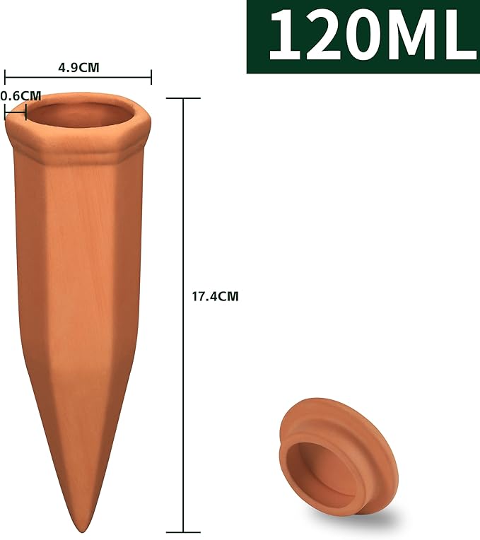 Soilagua Large Terracotta Watering Spikes with Lids, Automatic Plant Waterer Outdoor | Indoor, Vacation Friendly Clay Plant Watering Devices System, Slow Release Self Watering Planter Insert, 6 Pack