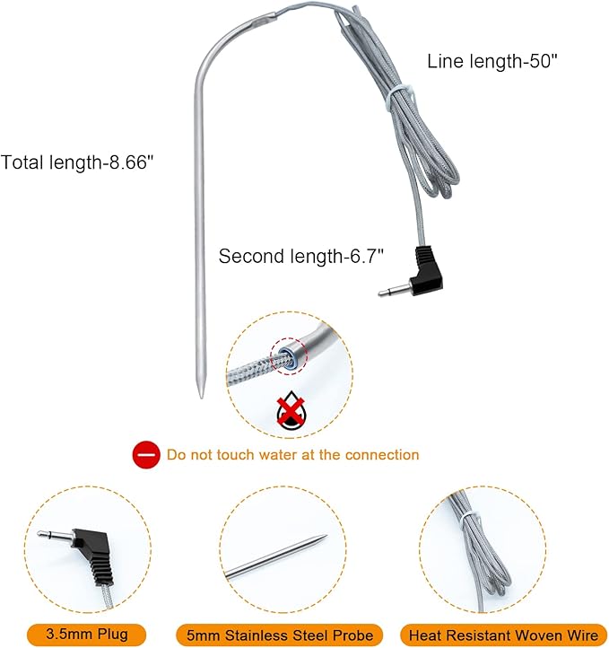 2-Pack Meat Temperature Probe Replacement Parts for Masterbuilt Gravity Series 560/800/1050 Grill + Smoker, with 2 Grill Clips and 2 Probe Grommets, Replace Accessories Number: 9004190170