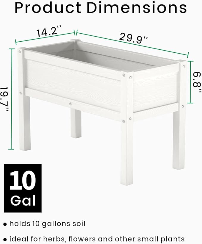 Small HDPE Raised Garden Bed, Elevated Planter Box with Legs, Outdoor All-Weather Planter Raised Beds for Seeds, Herbs, Flowers, Vegetables (White)