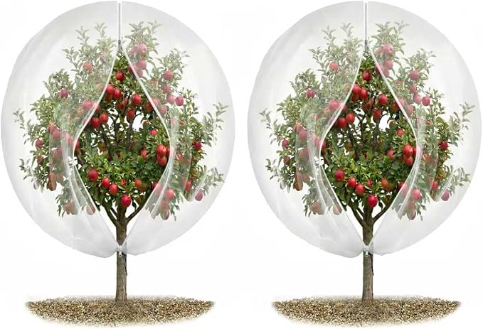 12 x12 ft Large Fruit Tree Netting Cover for Squirrels and Birds with Zipper, Fruit Tree Covers to Protect Fruit from for Fruit Trees (White, 2 PC)