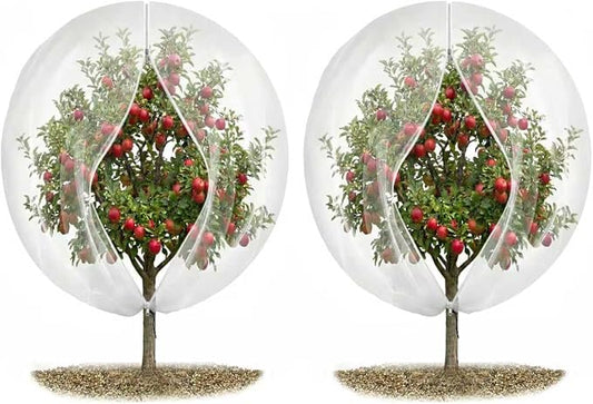 12 x12 ft Large Fruit Tree Netting Cover for Squirrels and Birds with Zipper, Fruit Tree Covers to Protect Fruit from for Fruit Trees (White, 2 PC)