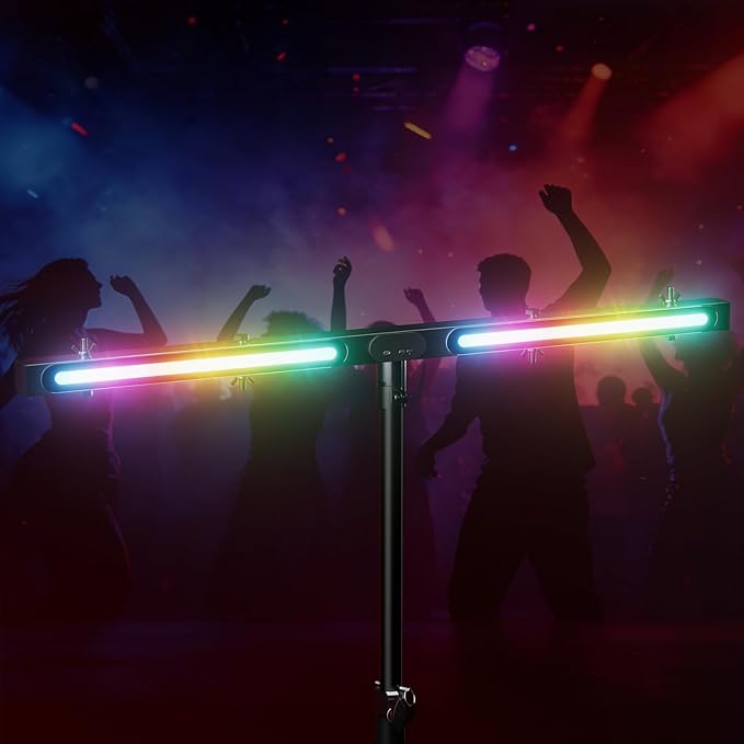 DJ Lights Stand, Heavy Duty DJ Stand T Bar with Light, 55-100 Inch Portable Par Can Tripod Stage Light Stand Adjustable Height, 12 in 1 RGB Rechargeable T-Bar for Stages, Banquet, Party