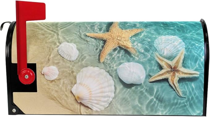 Magnetic Mailbox Covers Starfish and Seashell on The Summer Beach Letter Box Cover Colorful Painting Graden Outdoor Decorations,25.5x20.8 Inch Large Size,Multicolor