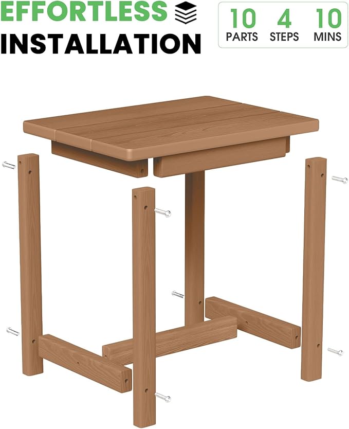 Outdoor Side Table – 17" HDPE Adirondack Side Table,Sturdy Small Outdoor Tables, Weather-Resistant & Easy Assembly Patio End Tables for Garden, Balcony, Porch & Poolside (Teak)