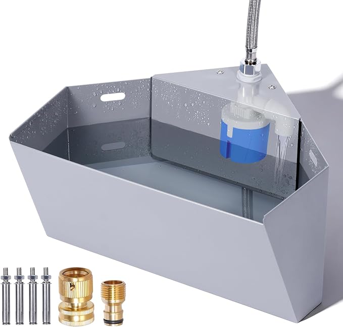 Automatic Dog Water Bowl, 1.6 Gallon Automatic Waterer with Float Valve, Self-Filling Dog Water Dispenser for Large Breed, Hanging Dog Water Feeder for Crate & Outdoor Use