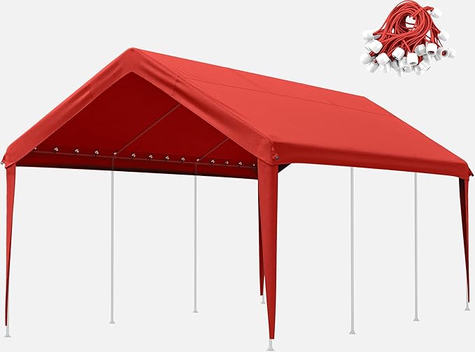 10 X 20 Ft Canopy Replacement Cover Heavy Duty Waterproof UV & Tear Resistant Car Tarp Canopy Tent Garage Top Shelter Oxford Cover with Ball Bungees (Frame is Not Included)