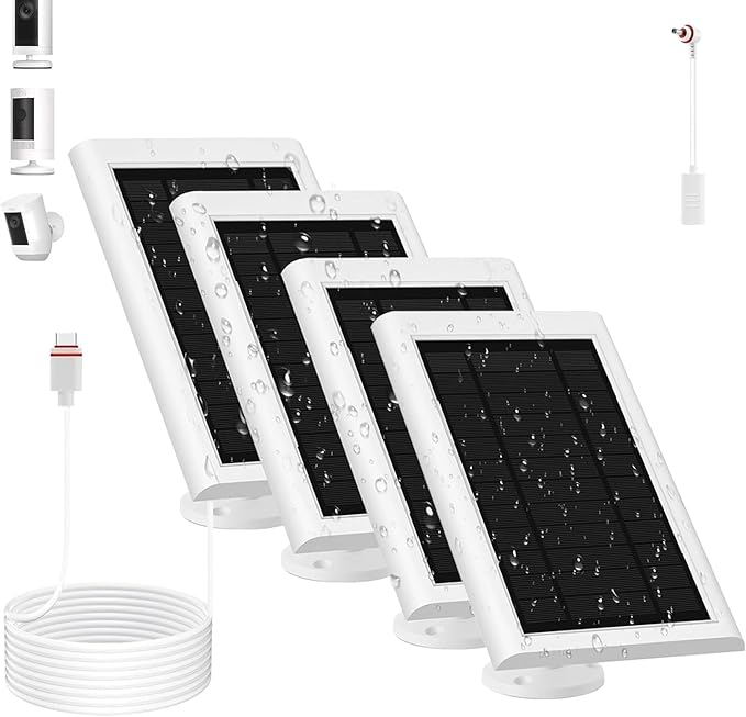 Solar Panel for Ring Camera(2nd Generation) Dustproof Waterproof 5W Solar Panel with 10FT/3M Long Cable for Stick Up & Pro Spotlight Cam for Security Camera IP65 Waterproof and dustproof 4 Pack