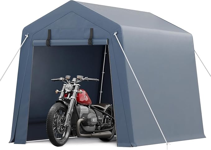 6x6 FT Outdoor Storage Shelter Shed Carport with Roll Up Door Windows Waterproof Portable Garage Heavy Duty Tent for Motorcycle Bike Firewood Tools Ventilated