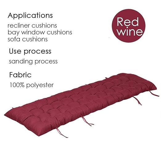 Patio Chaise Lounger Cushion, Indoor/Outdoor Cushions With 6 Ties, Thick Padded Swing Bench Cushion for Rocking Chair Sofa, 61 Inch (Wine Red)