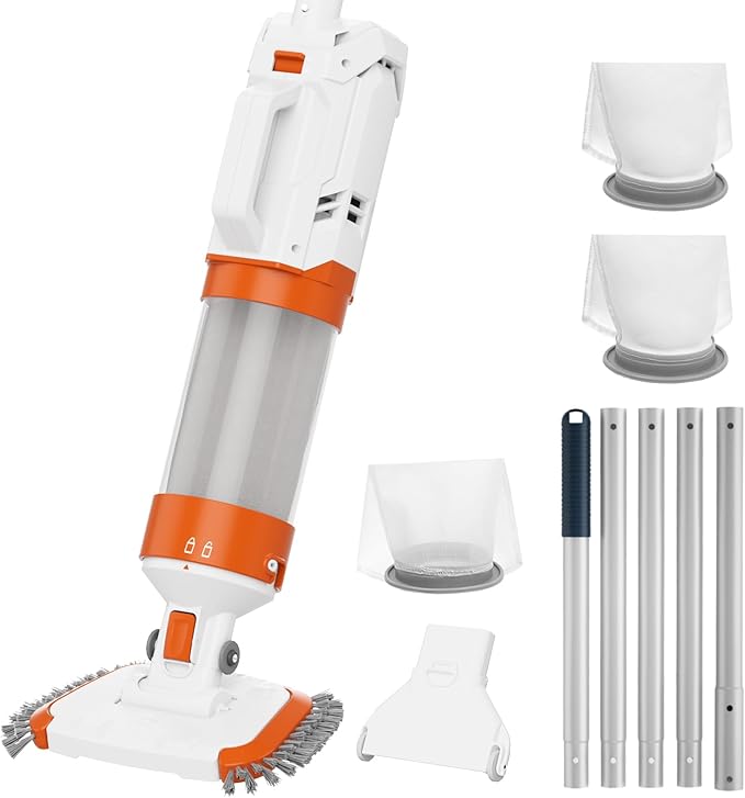 Cordless Pool Vacuum-True Powerful Suction 18.9GPM, 100inch, 1H Runtime, 25µm Fluff Ultra Fine Filter,Handheld Rechargeable Hot Tub Cleaner with Poles for Above Ground&Inground Pool