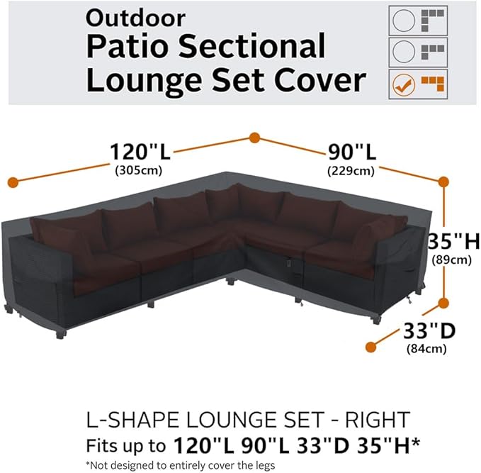 Heavy Duty Outdoor Sectional Sofa Cover, 120"X90" L-Shaped Waterproof 600D Patio Furniture Covers, Lawn Patio Couch Protector(Storm Grey, L-Shaped-Right Facing-120 x90)