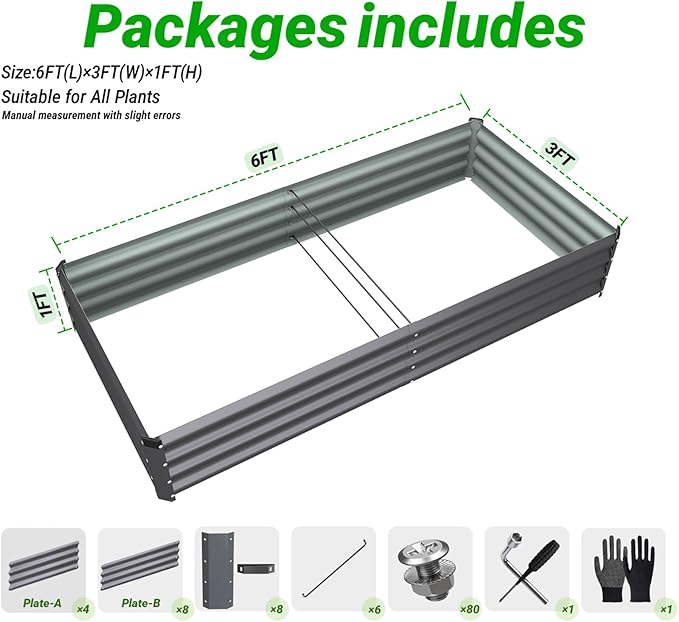 2PCS 6x3x1 FT Rectangle Metal Raised Garden Bed Kit, Elevated Garden Planter Box Outdoor, Large Planters for Outdoor Plants, Flower, Vegetables, Fruit, Herbs (Dark Gray)