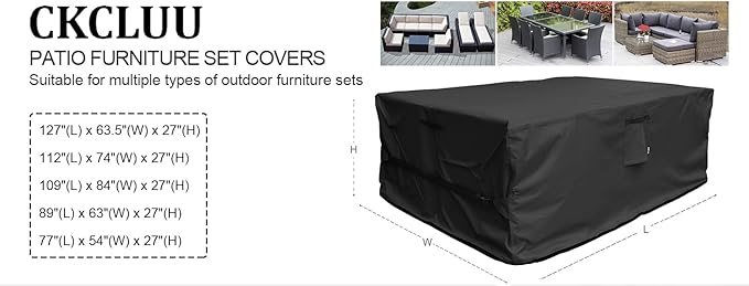Patio Furniture Set Cover Waterproof Rectangular Heavy Duty 600D Outdoor Sectional Sofa Couch Cover Large Outside Dining Table and Chairs Covers Patio Conversation Set Cover Black 127 x 63.5 Inch