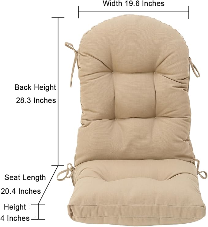 QILLOWAY Outdoor High Back Chair Cushion for Adirondack, All Weather Rocking Chair Cushions Thick Padded Replacement for Patio Furniture Set of 4,Beige,Sand,Camel