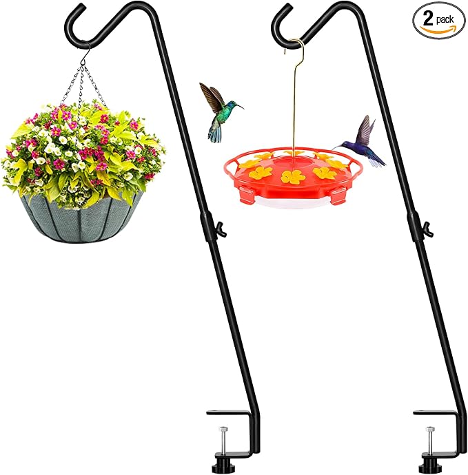 FEED GARDEN 2 Pack 29 Inch Adjustable Deck Hook,Solid Steel Deck Hangers for Bird Feeders,Lanterns, Flower Basket and Suet Baskets with Clamp,Black