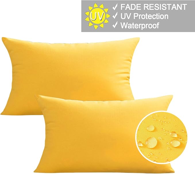 VAKADO 12x20 Lumbar Outdoor Waterproof Throw Pillow Covers Set of 2 Decorative Outside Patio Furniture Cushion Cases Decor for Bench Porch Couch Tent,Yellow