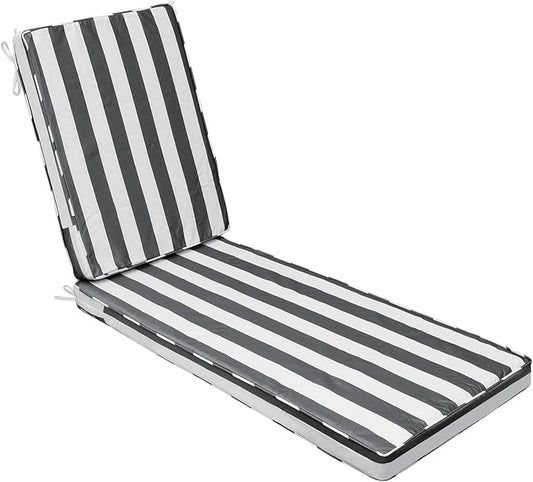 AAAAAcessories Outdoor Chaise Lounge Cushions, Waterproof Patio Furniture Replacement Cushions, Fade-Resistant, 80" x 26" x 3", Gray Cabana Stripe