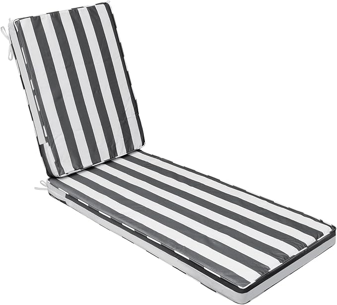 AAAAAcessories Outdoor Chaise Lounge Cushions, Fade-Resistant, Waterproof Patio Furniture Replacement Cushions, 75" x 24.5" x 3", Gray Cabana Stripe
