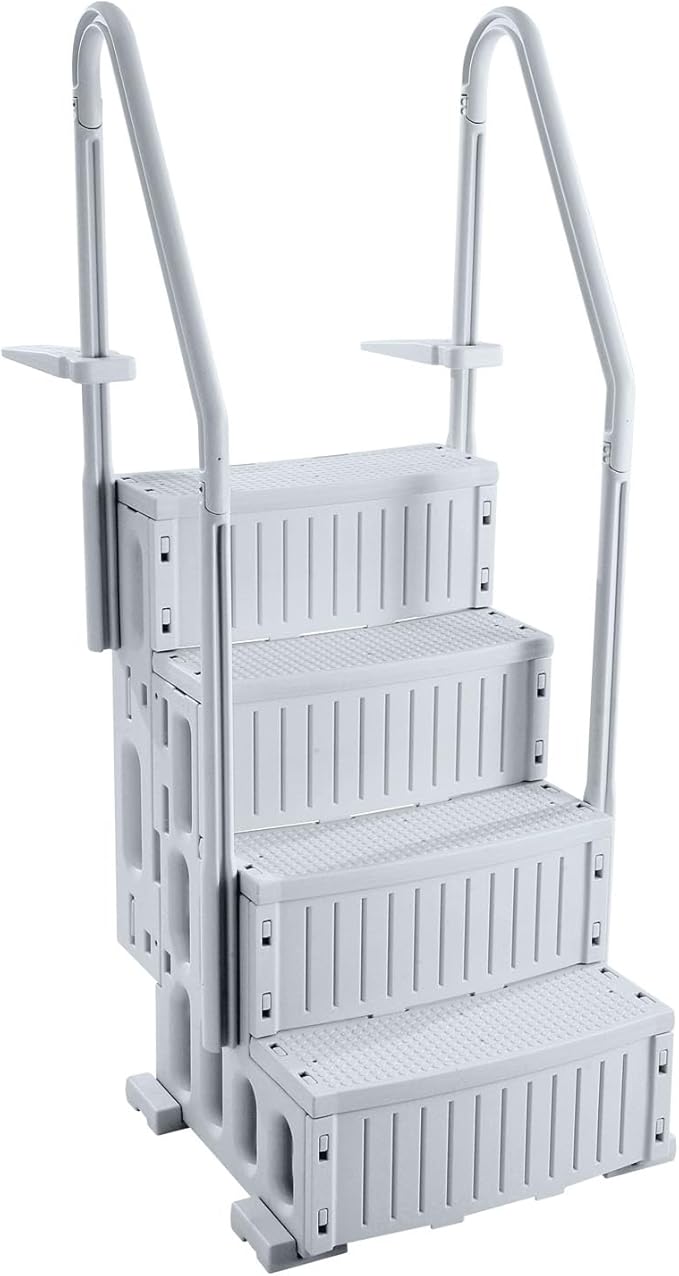 VEVOR Swimming Pool Ladder, 4-Step Double Handrails Stairs with Non-Slip Heavy Duty Steps, Reliable 400 lbs Max Load Capacity, for 48-54 in Inground & Above-Ground Pools of Any Decking Surface, Grey