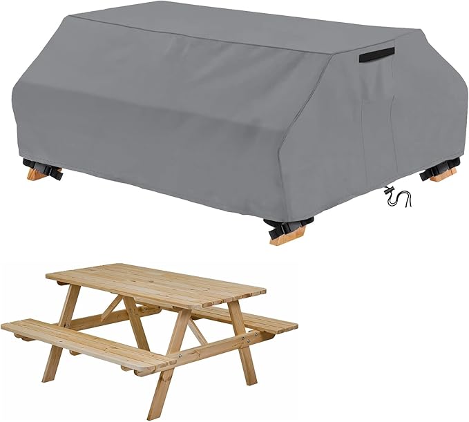 STARTWO Waterproof Picnic Table Cover Outdoor Patio Bench Covers for 8 ft Picnic Table Bench Set Windproof 96 Inch,Grey
