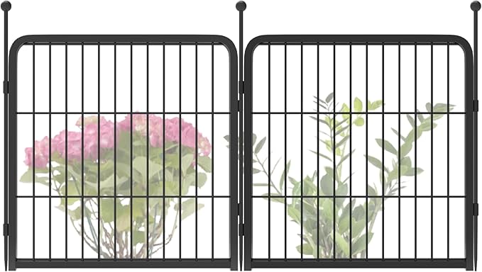 FXW Garden Fence Outdoor for the Yard – 24in(H) x 3.8ft(L) Heavy Duty Metal Animal Barrier for Dog, No Dig Decorative Dog Fence, 2 Panels, Black