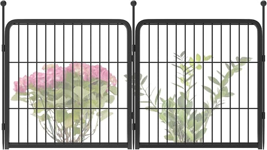 FXW Garden Fence Outdoor for the Yard – 24in(H) x 3.8ft(L) Heavy Duty Metal Animal Barrier for Dog, No Dig Decorative Dog Fence, 2 Panels, Black