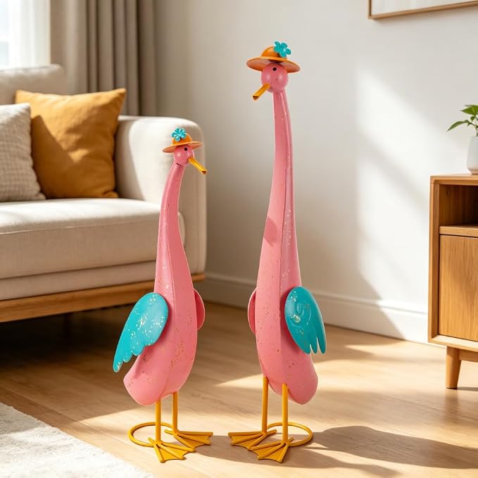 22" Duck Garden Statue Set of 2 Metal Ducks | Outdoor Decor Porch Animal Figurine Yard Art Sculptures Rustproof Lawn Ornament for Outside Patio Backyard Decorations