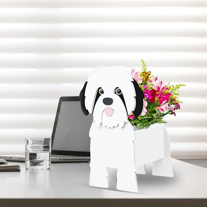 Black and White Shih Tzu Dog Planter Plant Pots,Cute Dog Flower Planter,Gifts for Pet Lovers,Unique Animal Plant Pots,Office,Indoor Outdoor Garden Decor(9.45 * 8.97 * 13.5in)