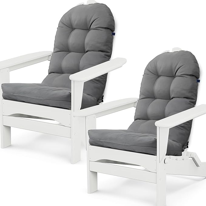 Adirondack Chair Cushion Set of 2 Thick Indoor/Outdoor Rocking Chair Cushion with Elastic PP Cotton Water-Resistant Patio Furniture Cushions High Back Seat Pads for Porch Yard Lawn Chairs 44x19x4