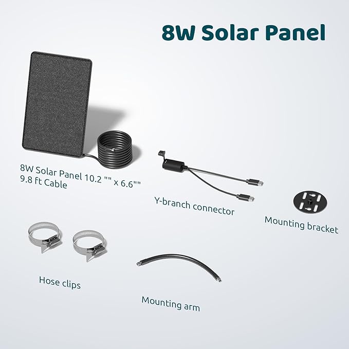 Birdfy 8W Solar Panel for Smart Bird Feeder Camera, Type-C Charger for Birdfy Feeder, 360° Adjustable Swivel Mount, IP65 Waterproof for Outdoors, 8W Continuously Power Supply (9.8ft Standard Cable)