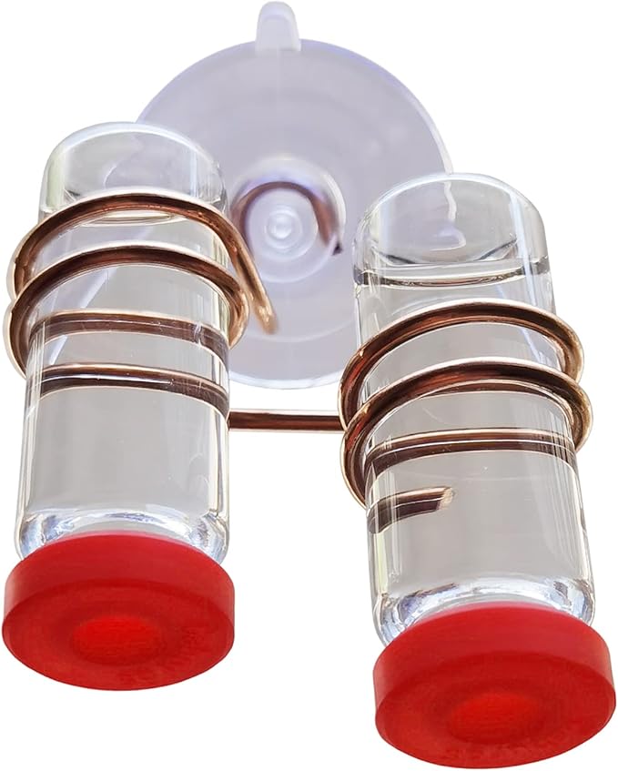 Window Hummingbird Feeder Home Decorations Copper Water Feeder with Horizontal Glass Bottles Suction Cups 2Pcs