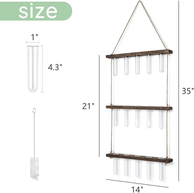 Mkono Plant Propagation Wall Hanging Terrarium with Wooden Stand Flower Vase Glass Planter Stations for Hydroponic Cutting Home Garden Office Decor Plant Lover Gift