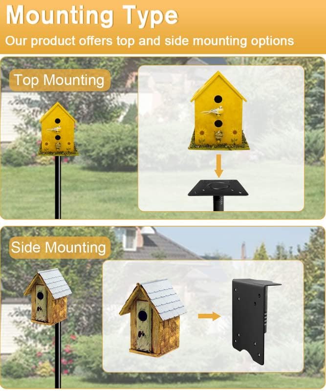 90Inch Heavy Duty Bird House Pole Mount Kit with Frosted, Bird Feeder Pole Kit with 5 Prongs Base and 2 Plates, for Outdoor, Yard, Garden, Black(Birdhouse Not Include)