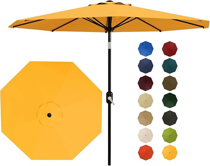 Garvee 10 ft Outdoor Patio Umbrella 8 Sturdy Ribs Outdoor Table Umbrella with Crank Lift & Push Button Tilt - UV Protection Waterproof Market Umbrellas for Pool, Deck, Yard, Garden, Yellow