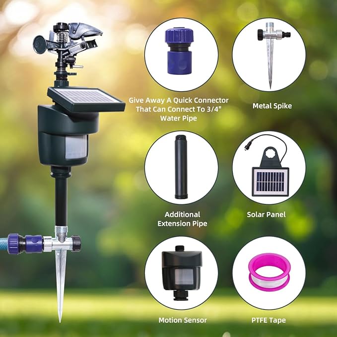 [2025 Upgraded] Yardeen Solar Motion Sensor Sprinkler, Adjustable Garden Water Sprayer with Stake. Day and Night Mode can be Selected