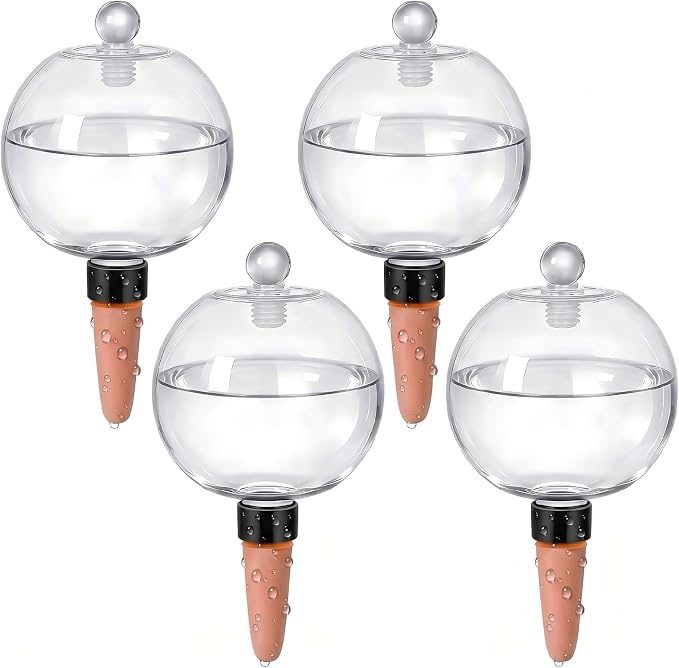 EX-Large Plant Watering Globes with Cover 26oz Top Fill Plastic Water Bulbs Self Watering Planter Inser, Slow Release Terracott, Plant Watering Devices for Plants, 4 Pack