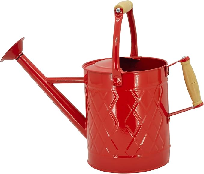 1 Gallon Watering Can, Red, Galvanized, Metal Watering Can with Removable Spout, Perfect Water Can for Indoor & Outdoor Plants
